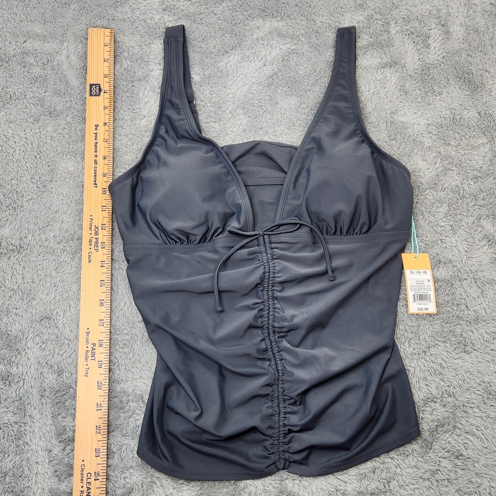 Kona Sol Tankini Top Womens XL Gray Cinched Front Ruched V-Neck Swimwear NEW - Picture 14 of 14